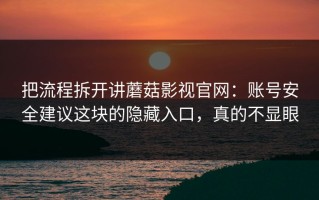 把流程拆开讲蘑菇影视官网：账号安全建议这块的隐藏入口，真的不显眼