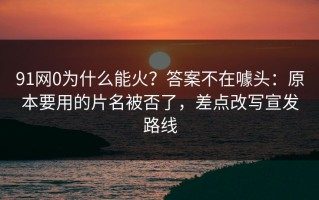 91网0为什么能火？答案不在噱头：原本要用的片名被否了，差点改写宣发路线