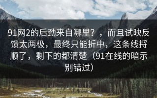 91网2的后劲来自哪里？，而且试映反馈太两极，最终只能折中，这条线捋顺了，剩下的都清楚（91在线的暗示别错过）