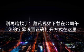 别再瞎找了：蘑菇视频下载在公司午休的字幕设置正确打开方式在这里