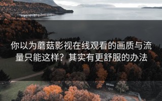 你以为蘑菇影视在线观看的画质与流量只能这样？其实有更舒服的办法