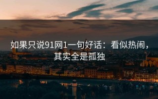 如果只说91网1一句好话：看似热闹，其实全是孤独