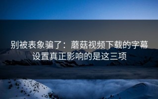 别被表象骗了：蘑菇视频下载的字幕设置真正影响的是这三项