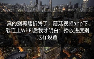 真的别再瞎折腾了，蘑菇视频app下载连上Wi‑Fi后我才明白：播放进度别这样设置