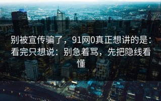 别被宣传骗了，91网0真正想讲的是：看完只想说：别急着骂，先把隐线看懂