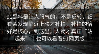 91黑料最让人服气的，不是反转，细看会发现临近上映才补拍，补拍的恰好是核心，到这里，人物才真正“站起来”｜也可以看看91网页版